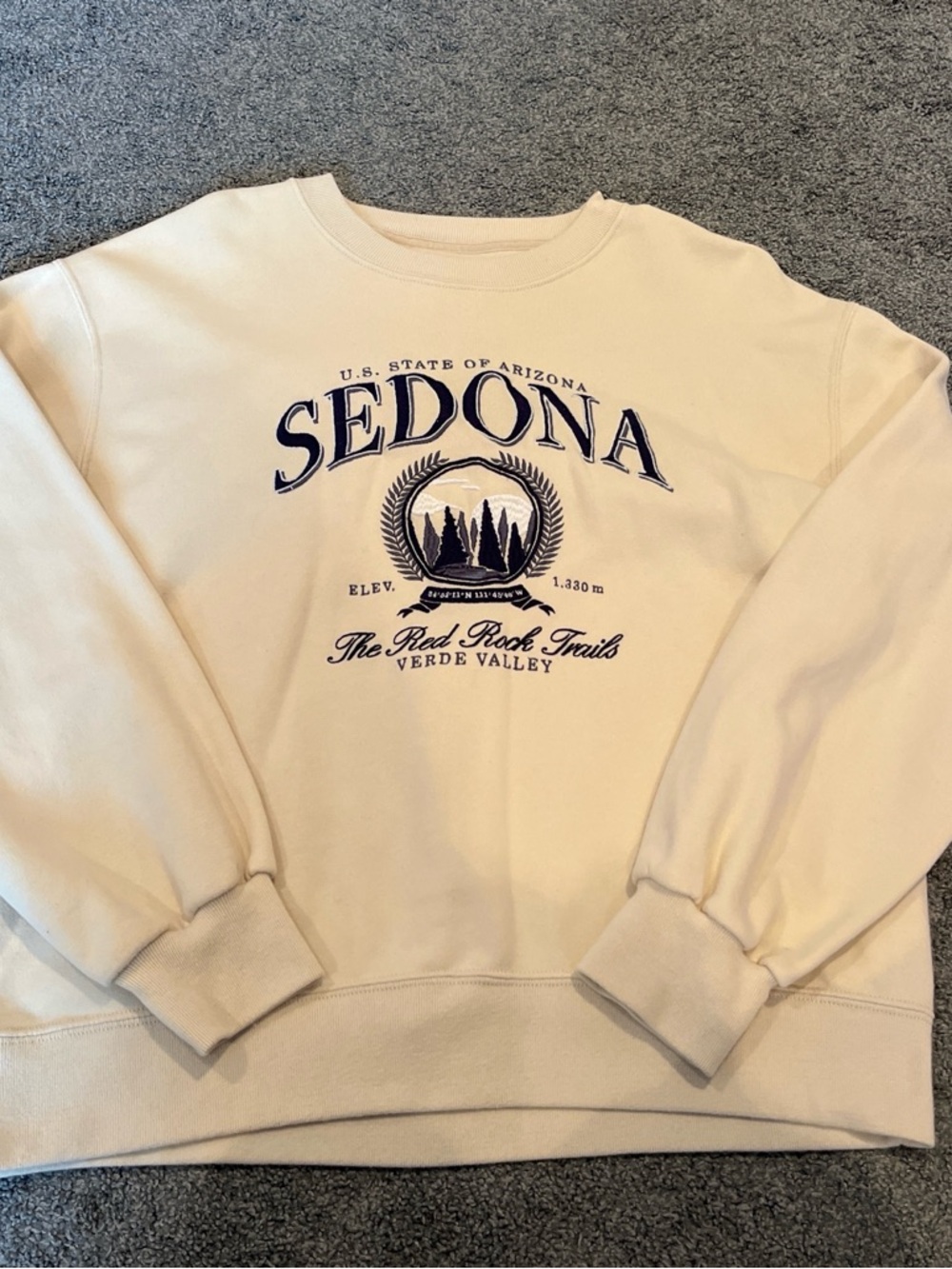 Abercrombie Sedona Crewneck Sweatshirt - Cream with Navy Embroidery